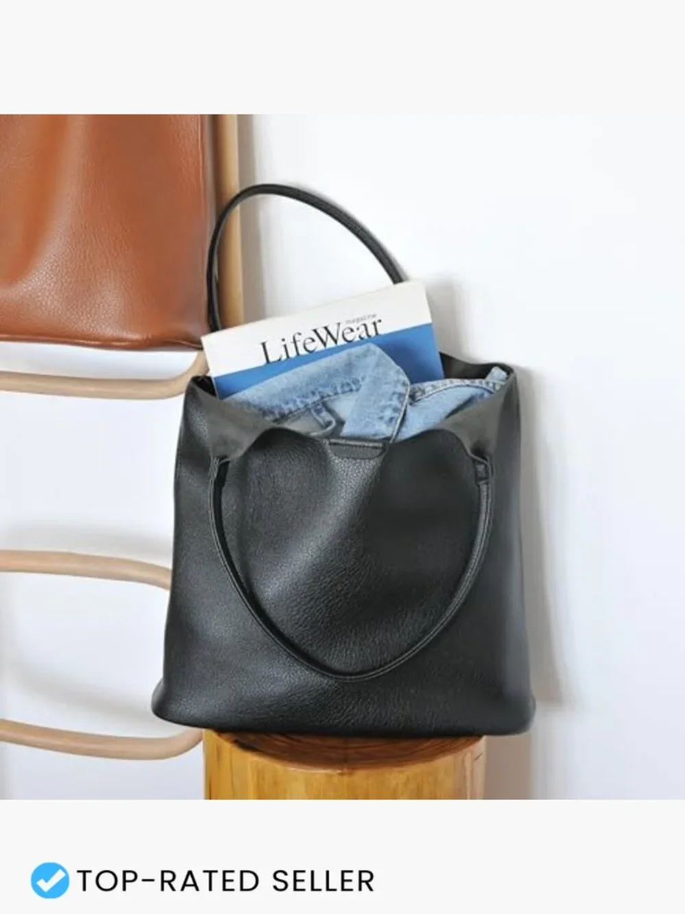 Vegan Leather Hobo Tote Bag Large Faux Suede Lining Shoulder Purse Work Travel